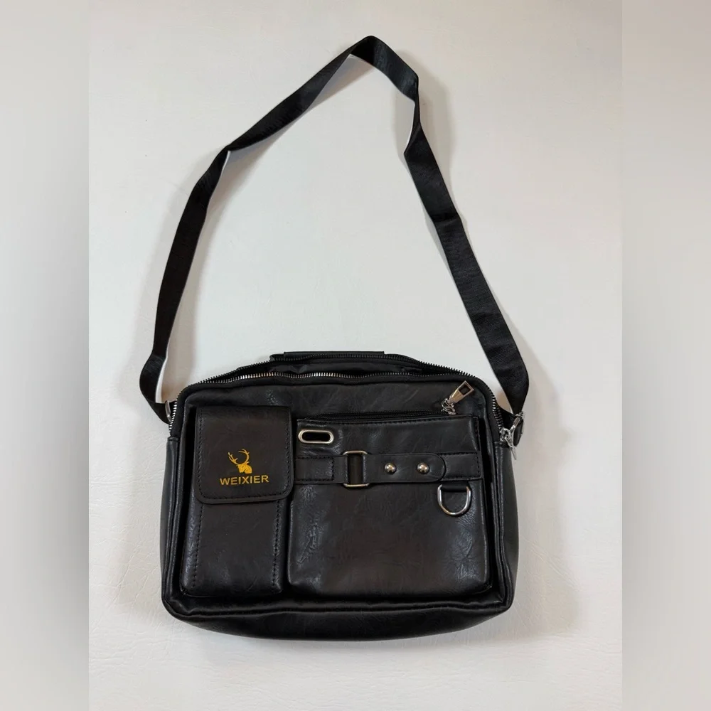 Weixier Mens Crossbody/ Shoulder Bag P U Leather Blk NWOT Spacious